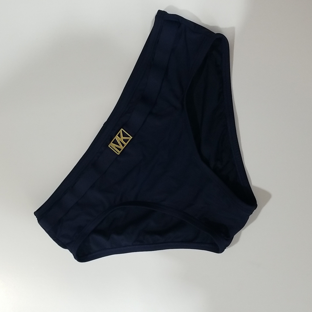 MICHAEL MICHAEL KORS Navy Blue Logo Belted Swim Hipster Bikini Bottom